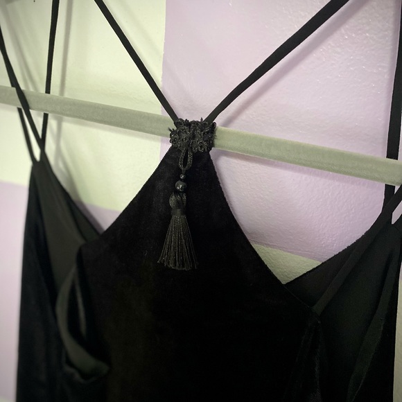 Black Velvet Shift Dress with Tassles - Picture 3 of 7